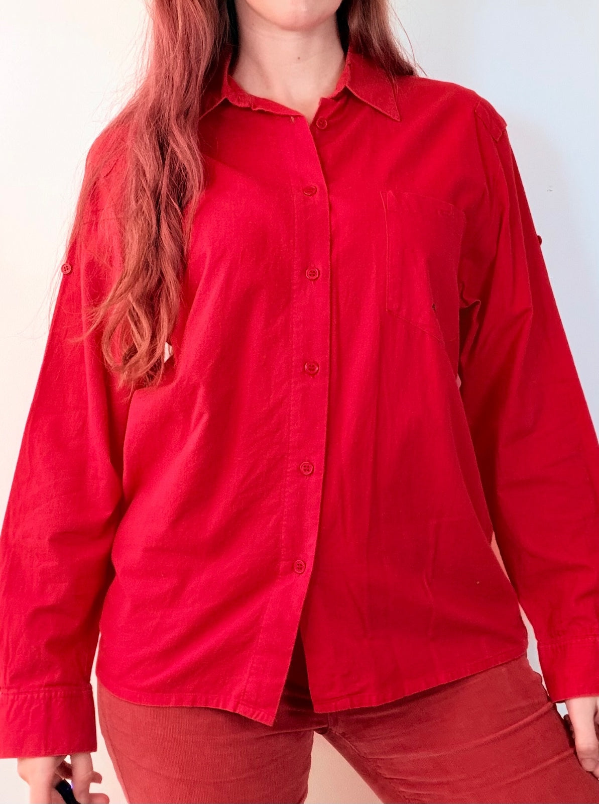 Red Long Sleeve Shirt 100% Cotton with Embroidered Plane Pocket Size 12 to 14