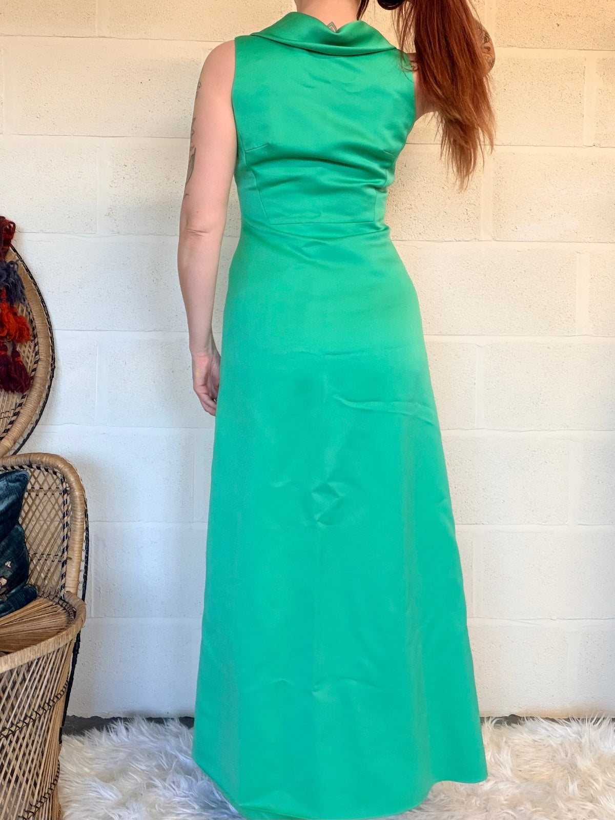 Vintage 1970s Maxi Dress Green Sleeveless with Button Detail Size 12