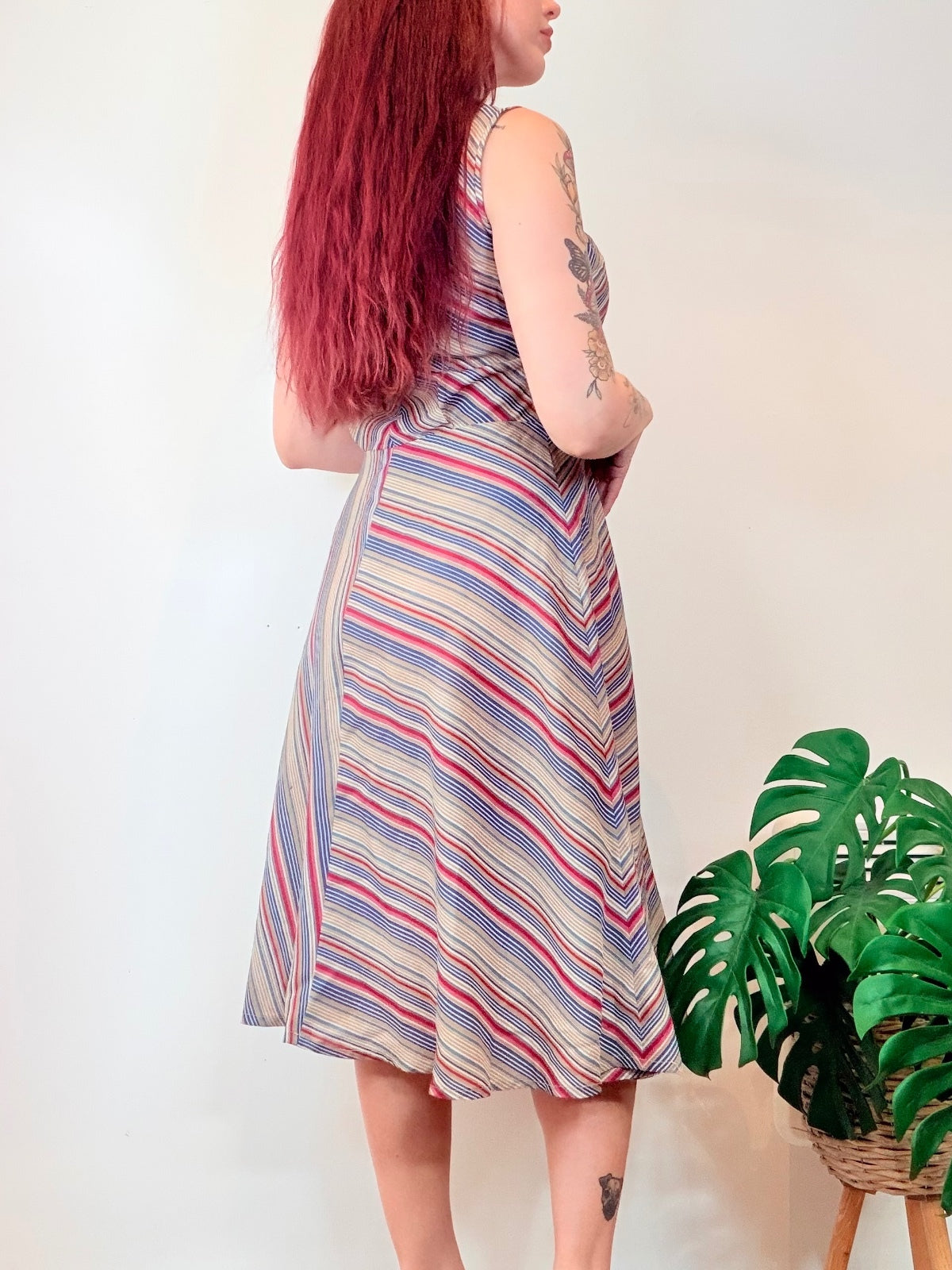 Vintage Striped Midi Dress Lightweight summer Dress Size 12
