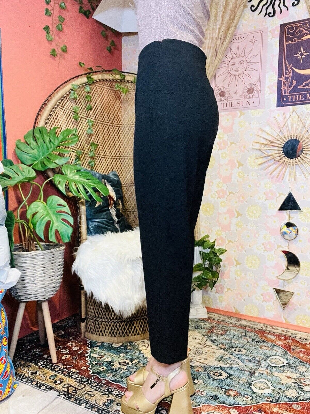 Vintage 80s Work Trousers By Berkertex Tailored Tapered Cropped Leg Black 12