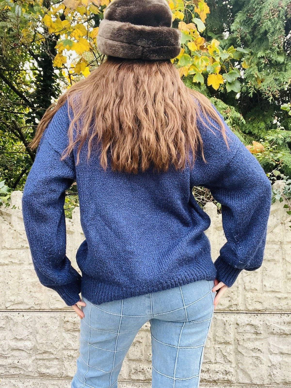 Vintage 1980s Jumper By Golden Gate Funky Retro Pattern Knit Sweater Blue Size L
