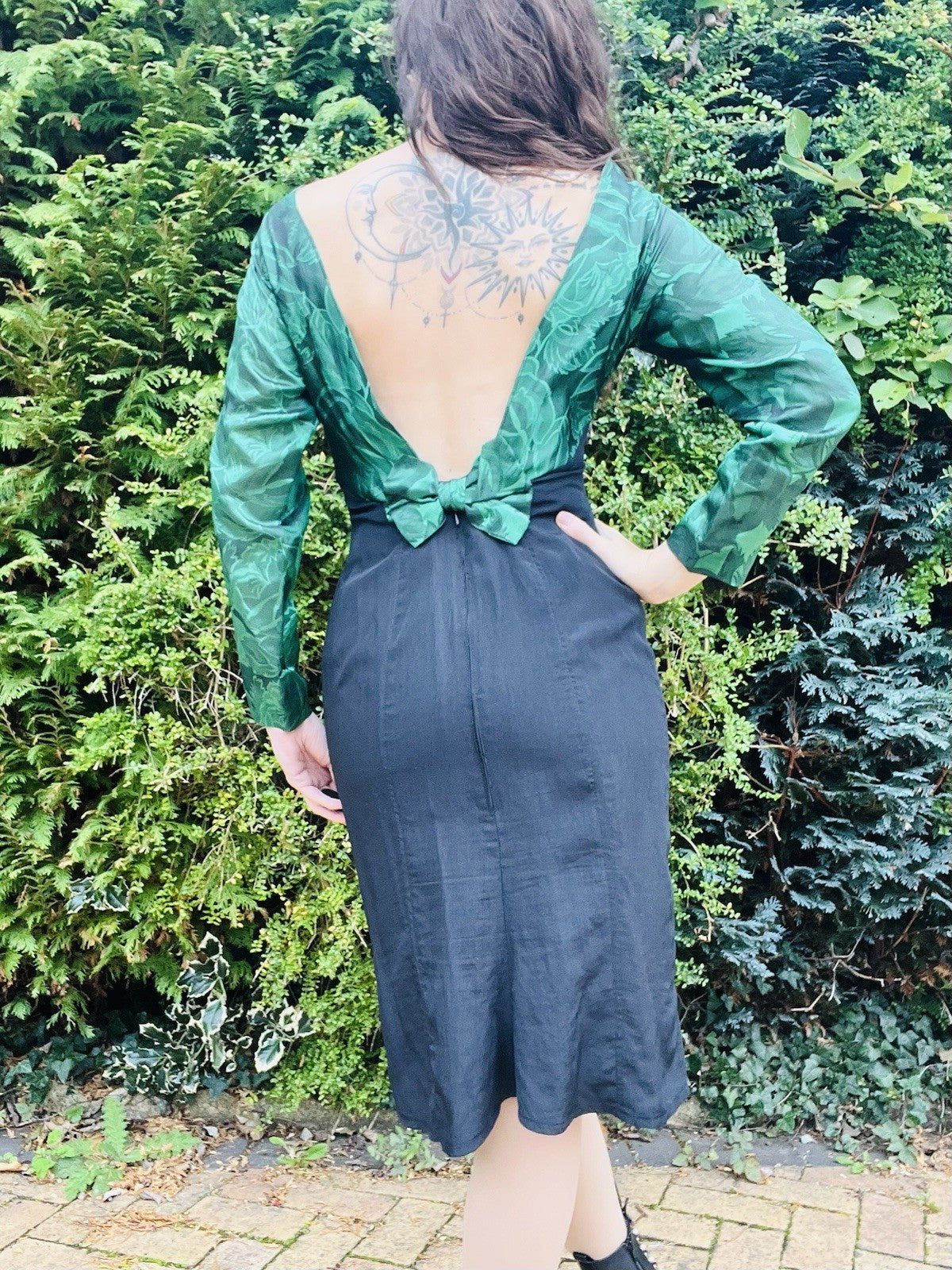 Vintage 1980s Cocktail Dress, Backless Pencil Wiggle Skirt With Long Sleeves, 10