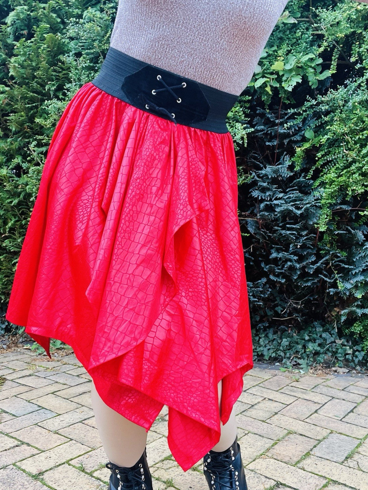 Vintage 80s Party Skirt Asymmetric Hem Elasticated Waist, Fun Layered Croc 10-12