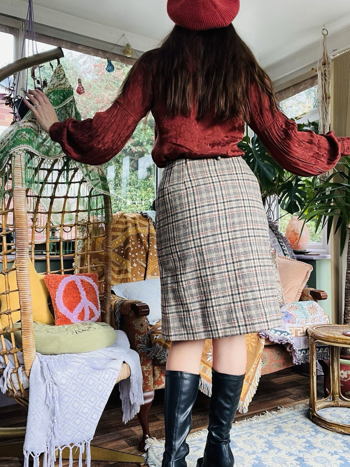Vintage 1970s Tartan Skirt, Wool Plaid High Waist Button Skirt With Pockets 8