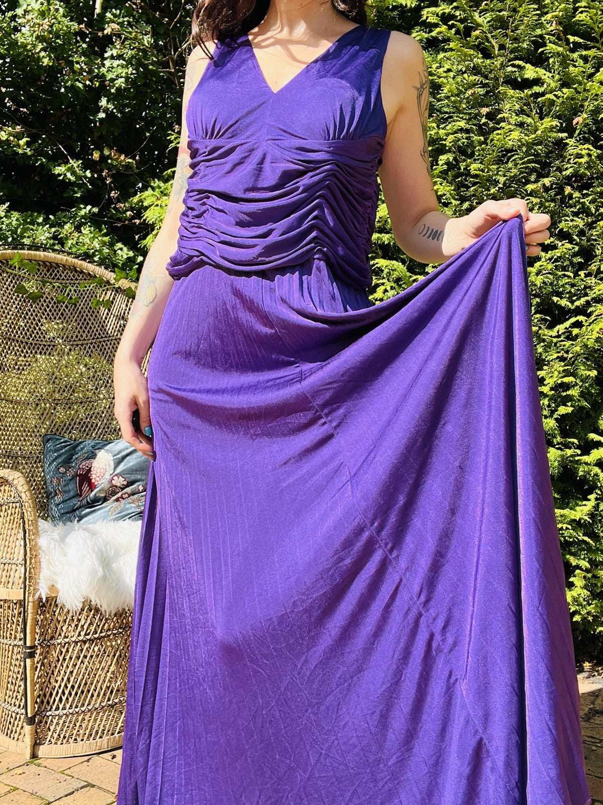 Laura Scott Evening Dress, Long Pleated Ball Gown With Rouched Waist - Purple 14