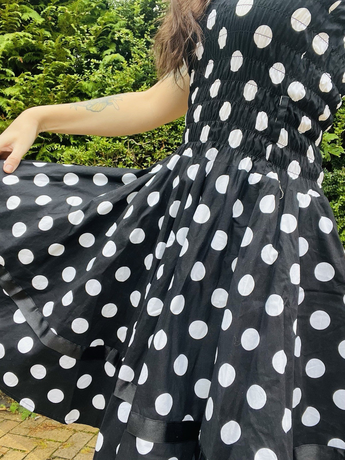 Vintage 1980s Polkadot Dress, Strapless Party Cocktail Dress, Tulle Lining 6-8