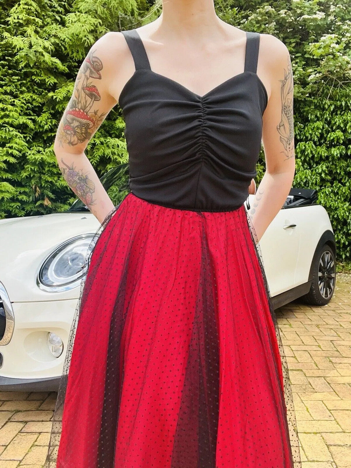 1980s Cocktail Dress Size 8 S True Vintage Black And Red Midi With Lace Overlay