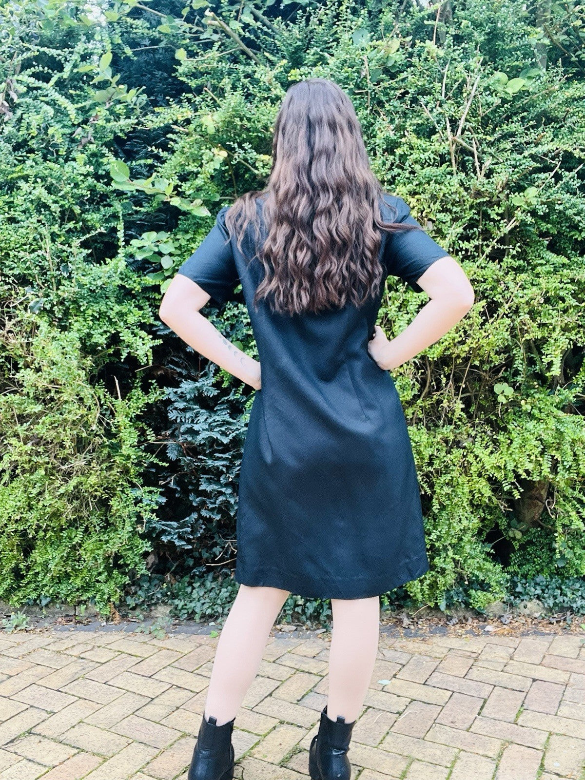 Vintage 1980s Shirt Dress, Pure Silk With Gold Buttons By Talbots, Black 14-16