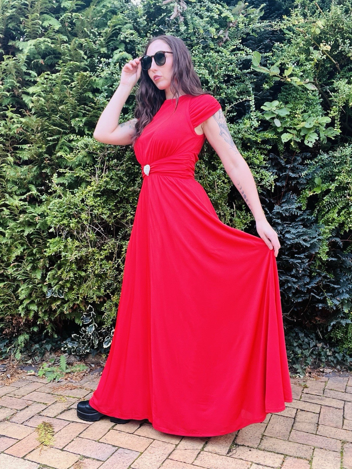 Vintage 1980s Cocktail Dress By YvetteParis, Red High Neck With Heart Belt 10
