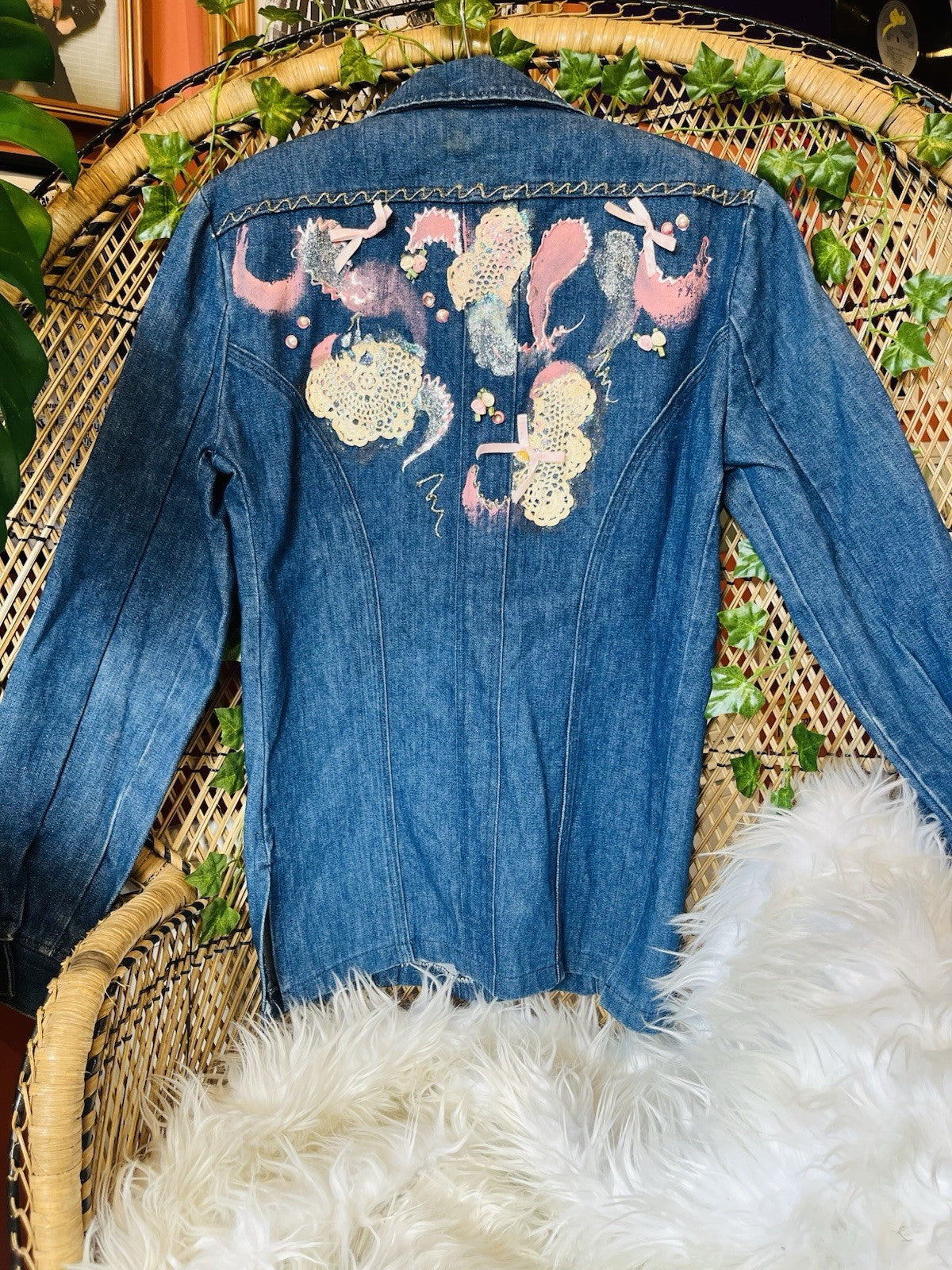 Vintage 1970s Denim Jacket Reworked Donothing Sedgefield Retro Festival Coat S