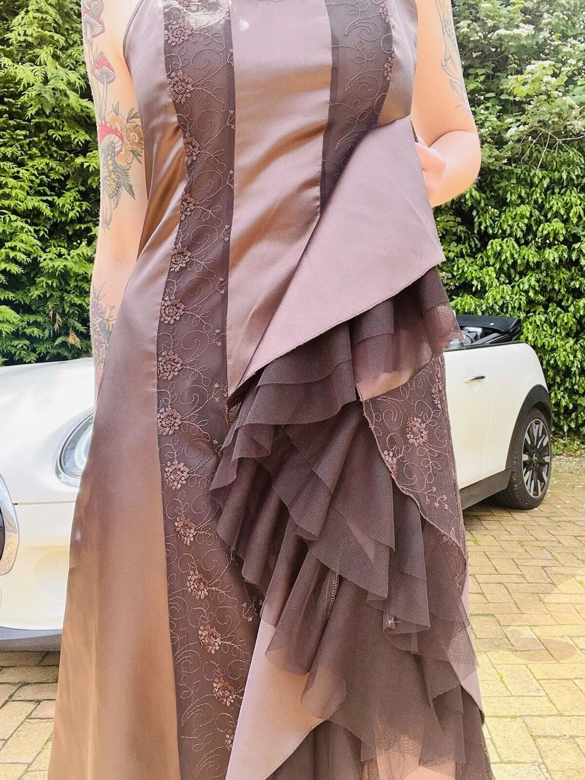 Vintage Y2K strappy Dress brown Size 12 L By Per Una Satin And Lace Whimsigoth