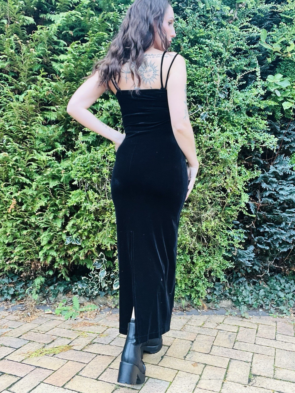 Vintage 1990s Velvet Dress With Fluffy Trim, Pencil Wiggle Dress By El-KA 10