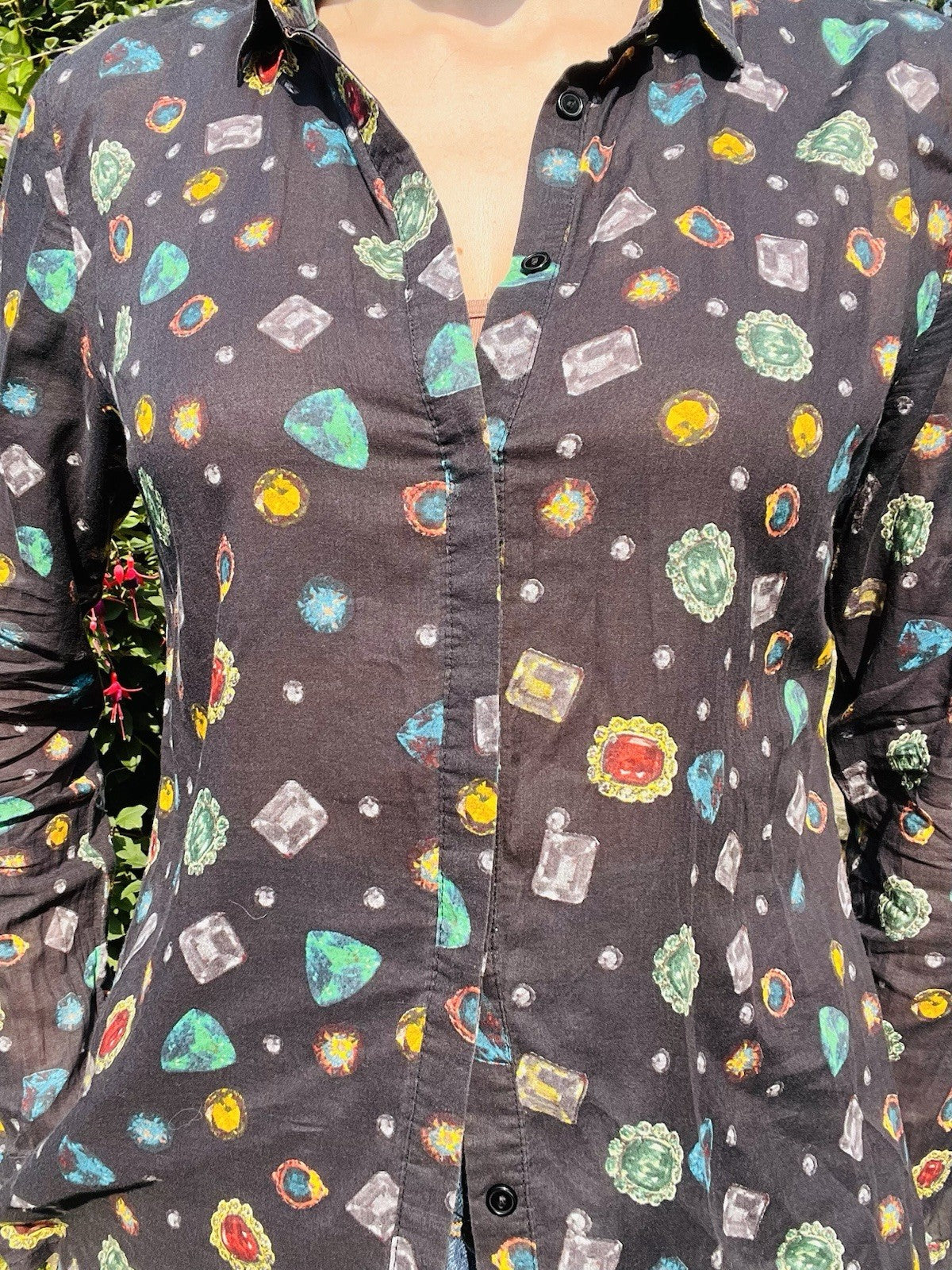 Vintage Blouse Bold Retro Print Collared Shirt Casual Or Formal Office Workwear