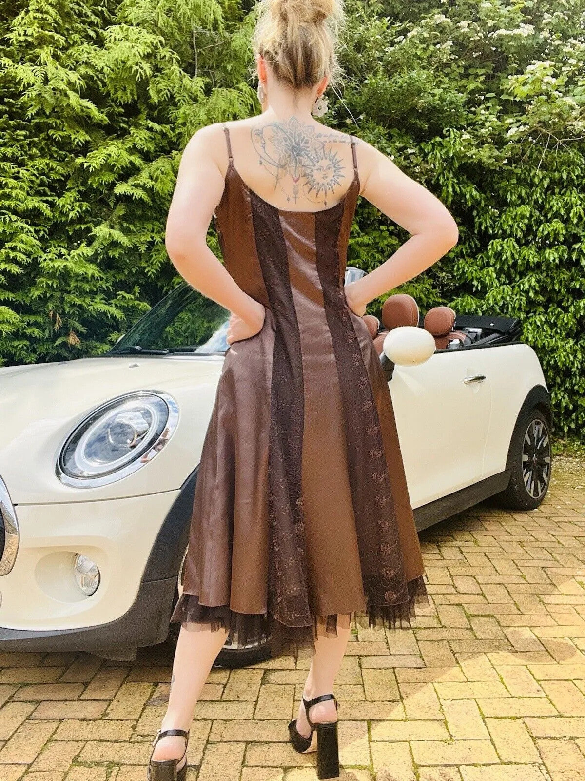 Vintage Y2K strappy Dress brown Size 12 L By Per Una Satin And Lace Whimsigoth