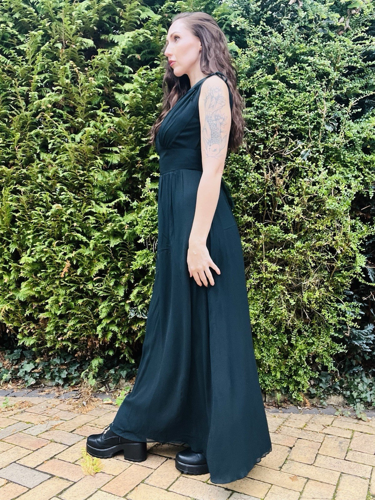 Vintage 1970s Black Dress By Vera Mont, Long Maxi Length, Tie Waist Size 10