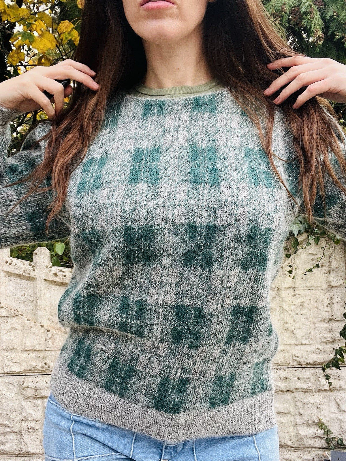 Vintage Wool Grandad Jumper Size 10-12 M Grey By Magazin Tartan Plaid Sweater