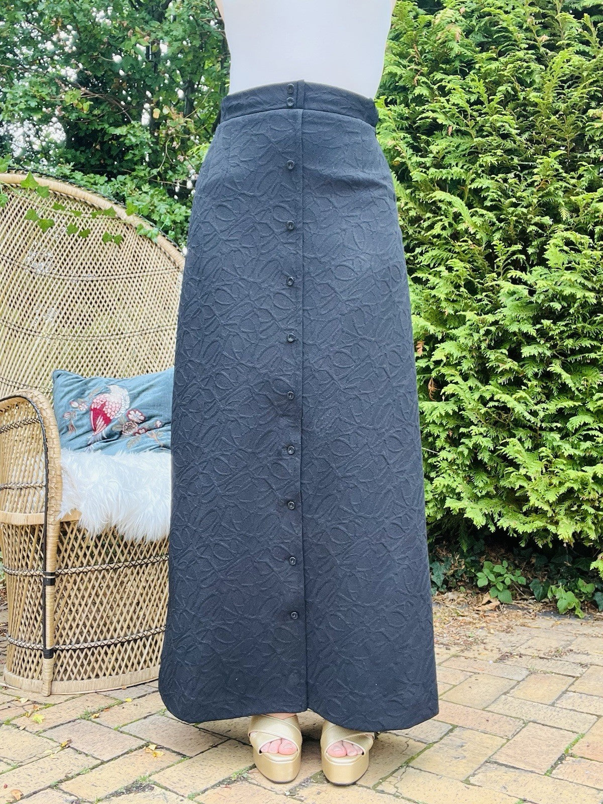 Vintage 1960s Long Skirt High Waist Button Front Smart Office Work Maxi Skirt 10