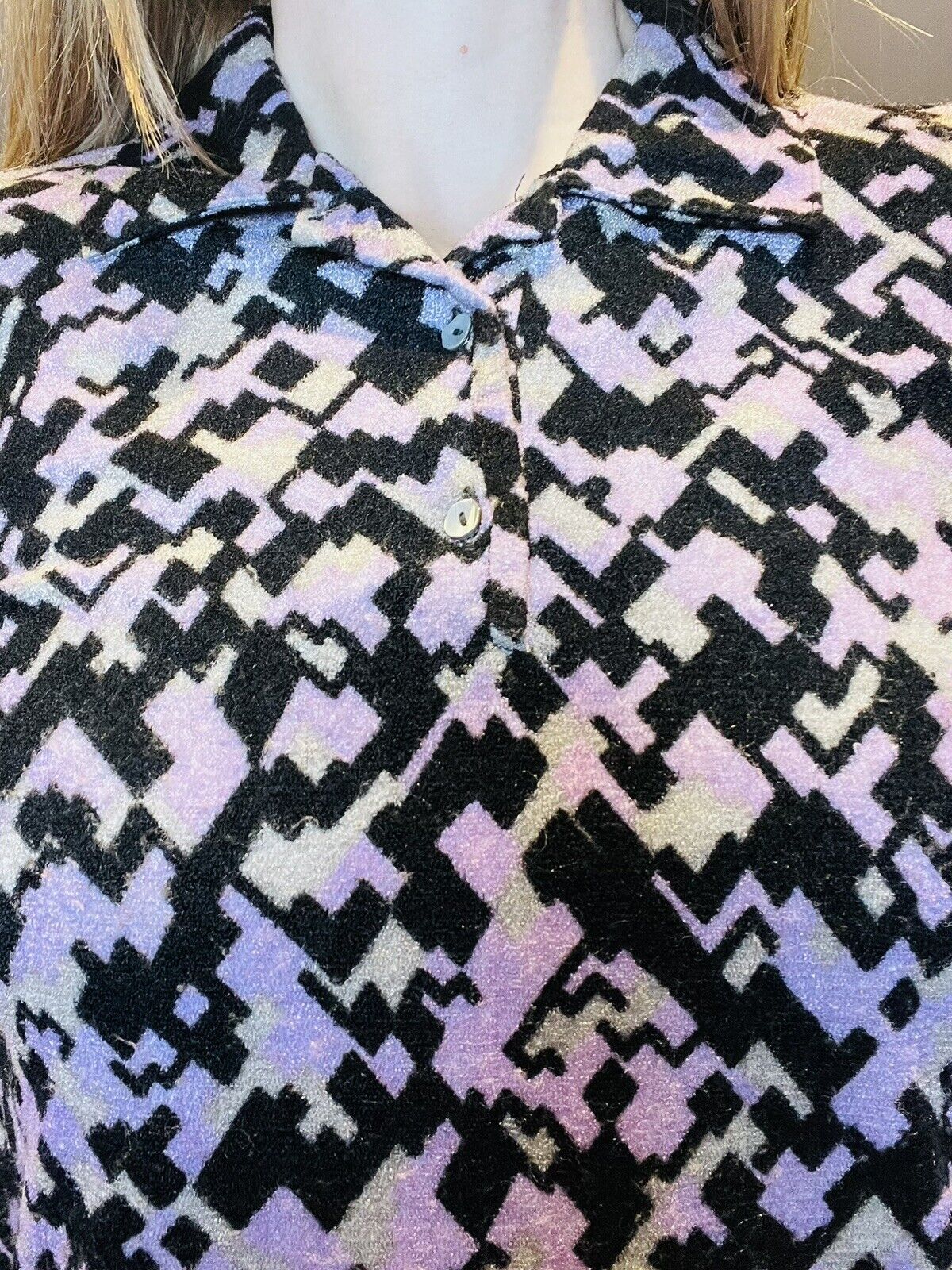 vintage 1960s mod dress gogo dress with collar and abstract print size 14 purple
