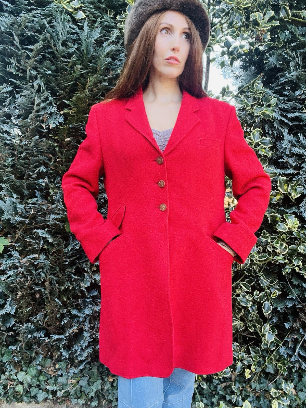 Vintage Y2K Designer Coat By Daks, 100% Wool Rare Limited Edition Red Jacket 16