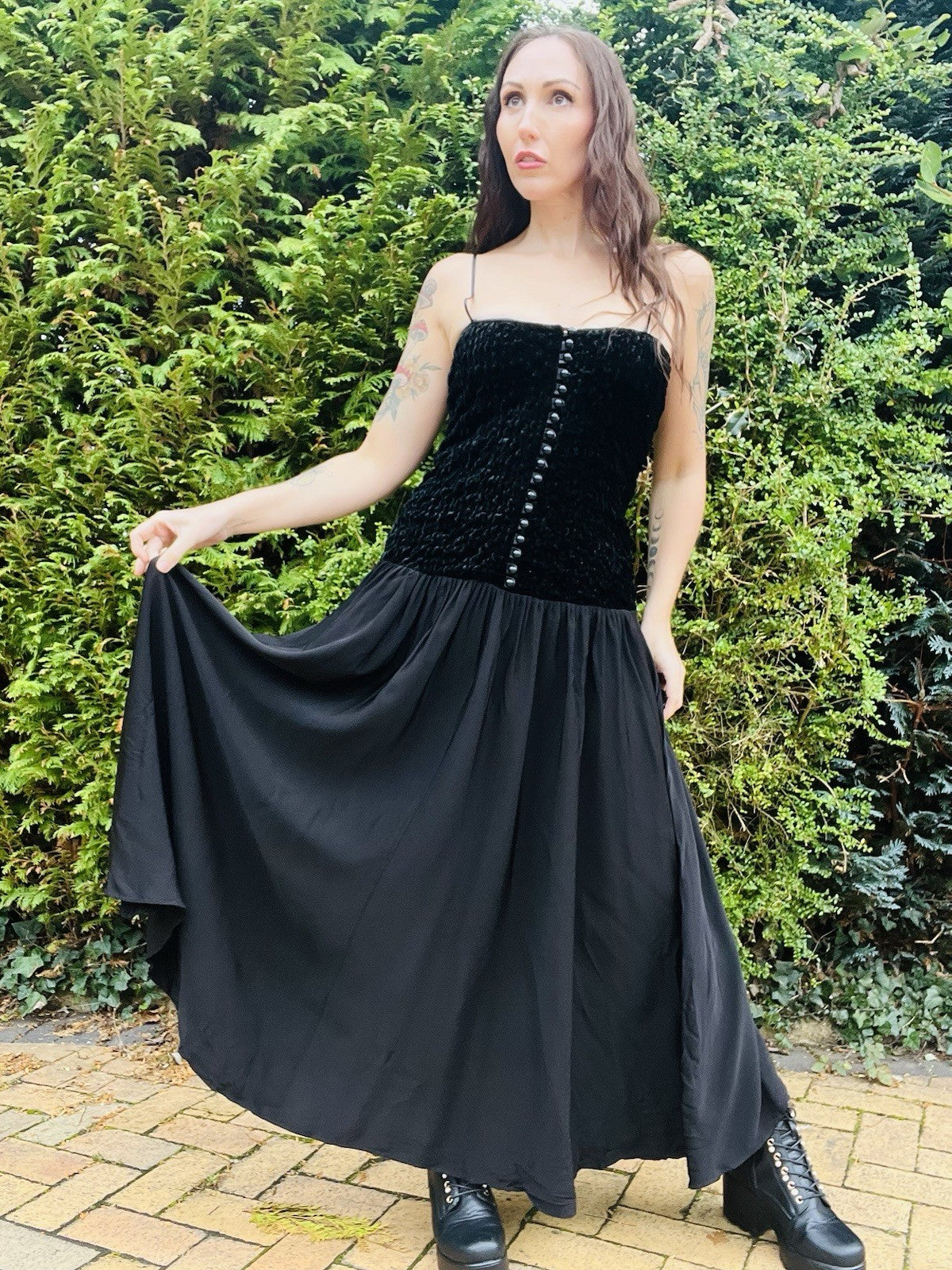 Vintage 1980s Whimsigoth Dress By Zanzara, Velvet Bodice, Floaty Skirt 8-10