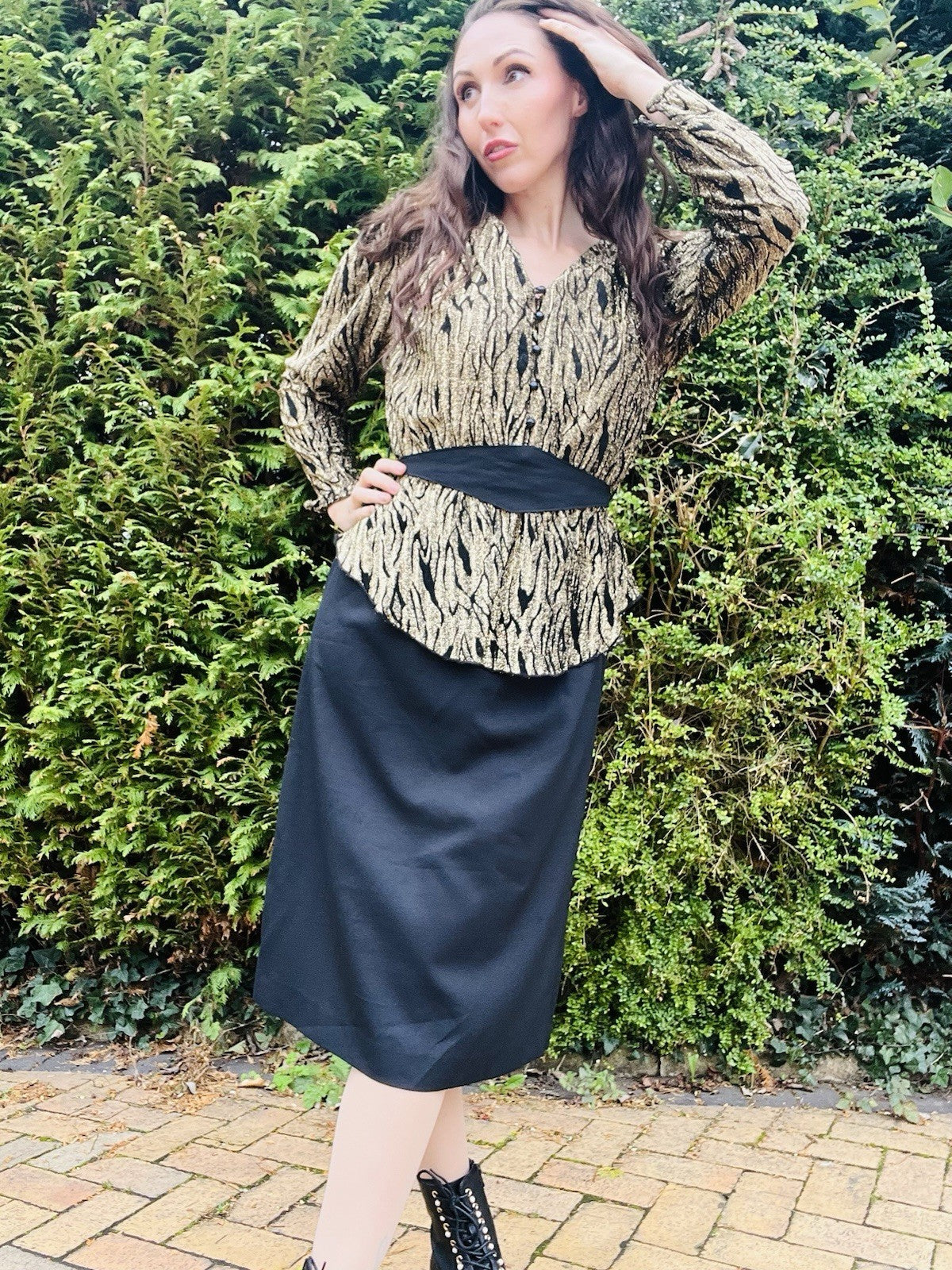 Vintage 1980s Peplum Dress, Retro 80s Belted Waist Sparkly Top By Ricki Renee 14