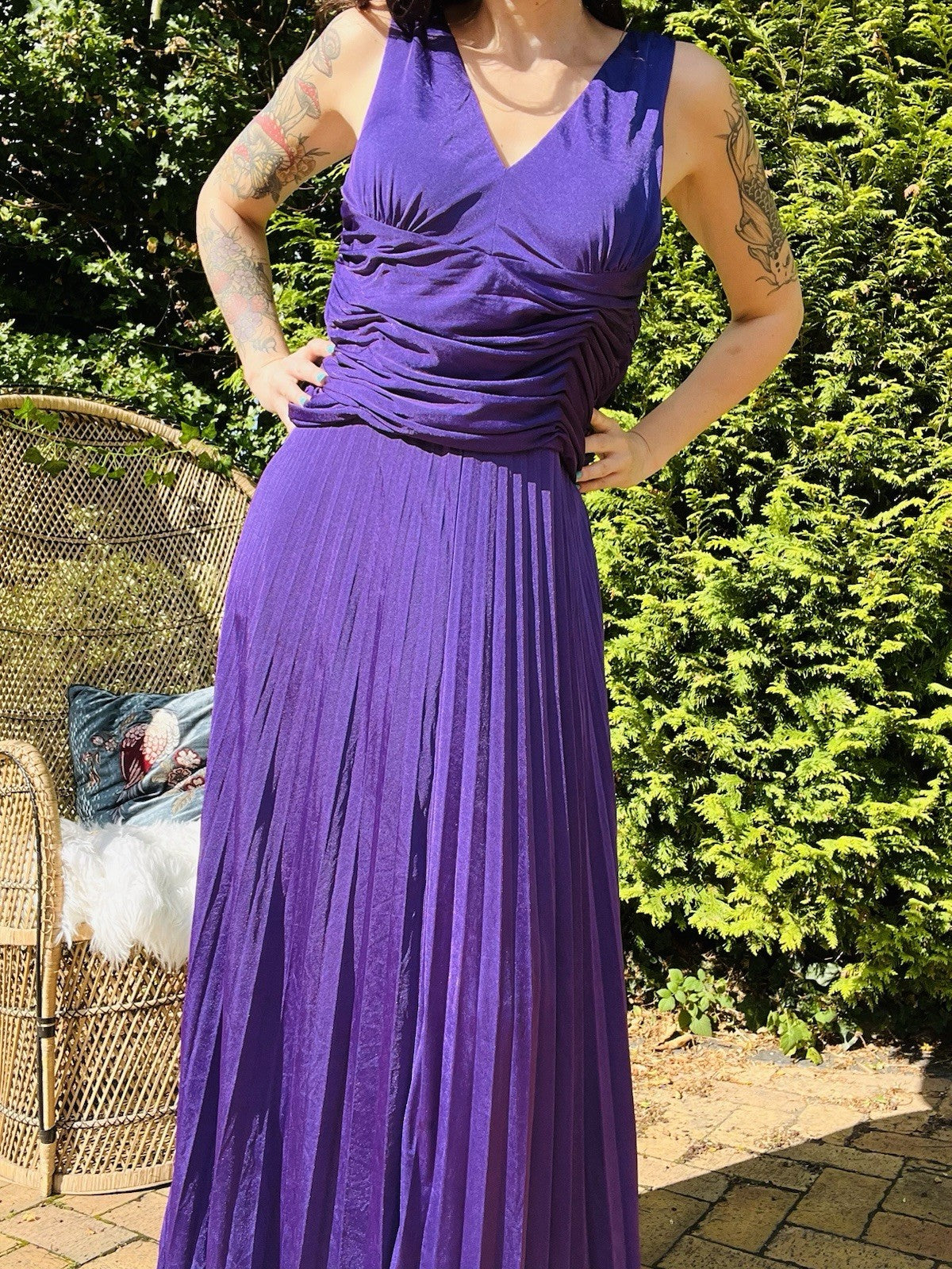 Laura Scott Evening Dress, Long Pleated Ball Gown With Rouched Waist - Purple 14