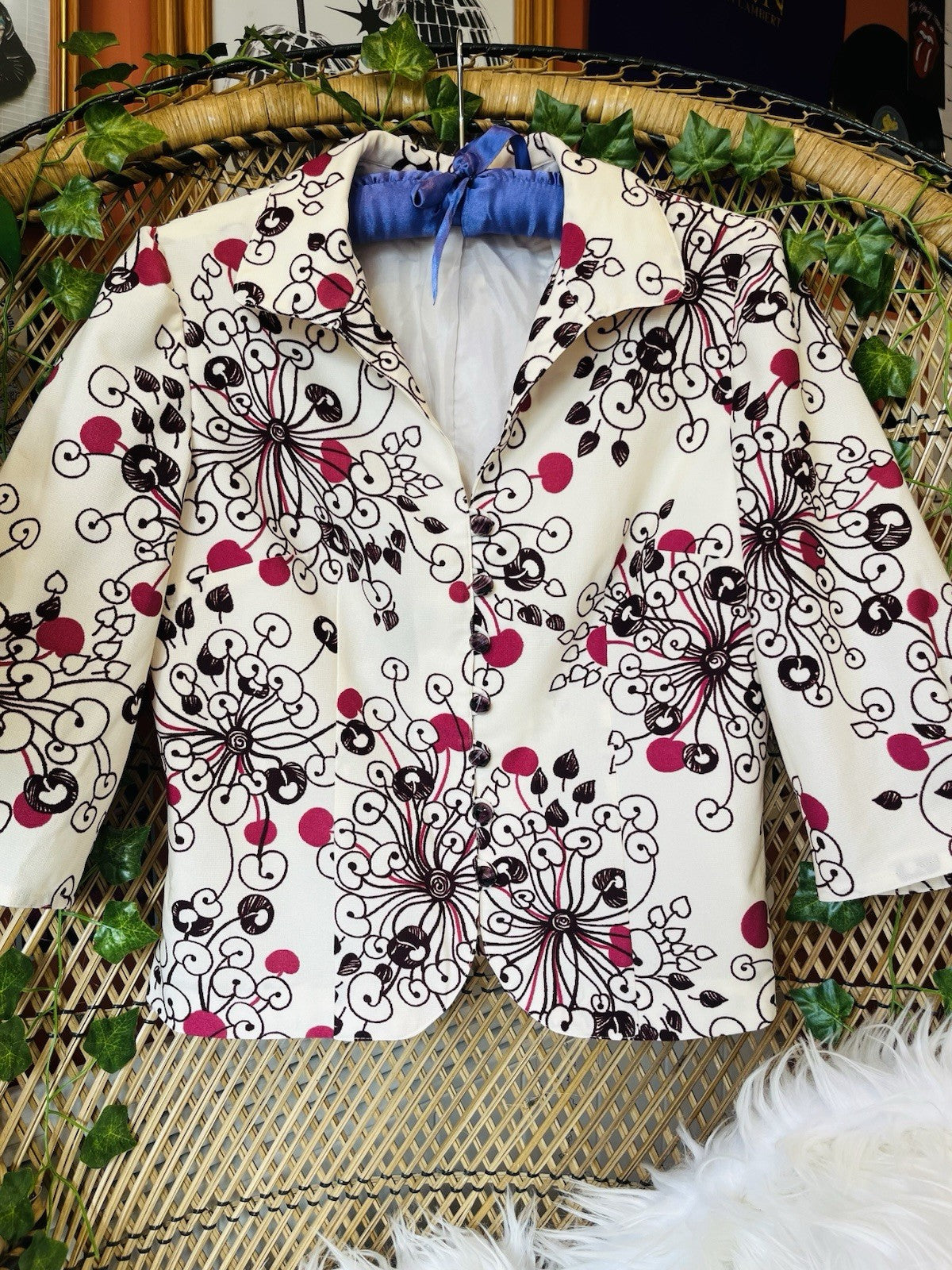 Vintage 1960s Blazer Retro Psychedelic 60s Cropped Sleeve Jacket Size 12