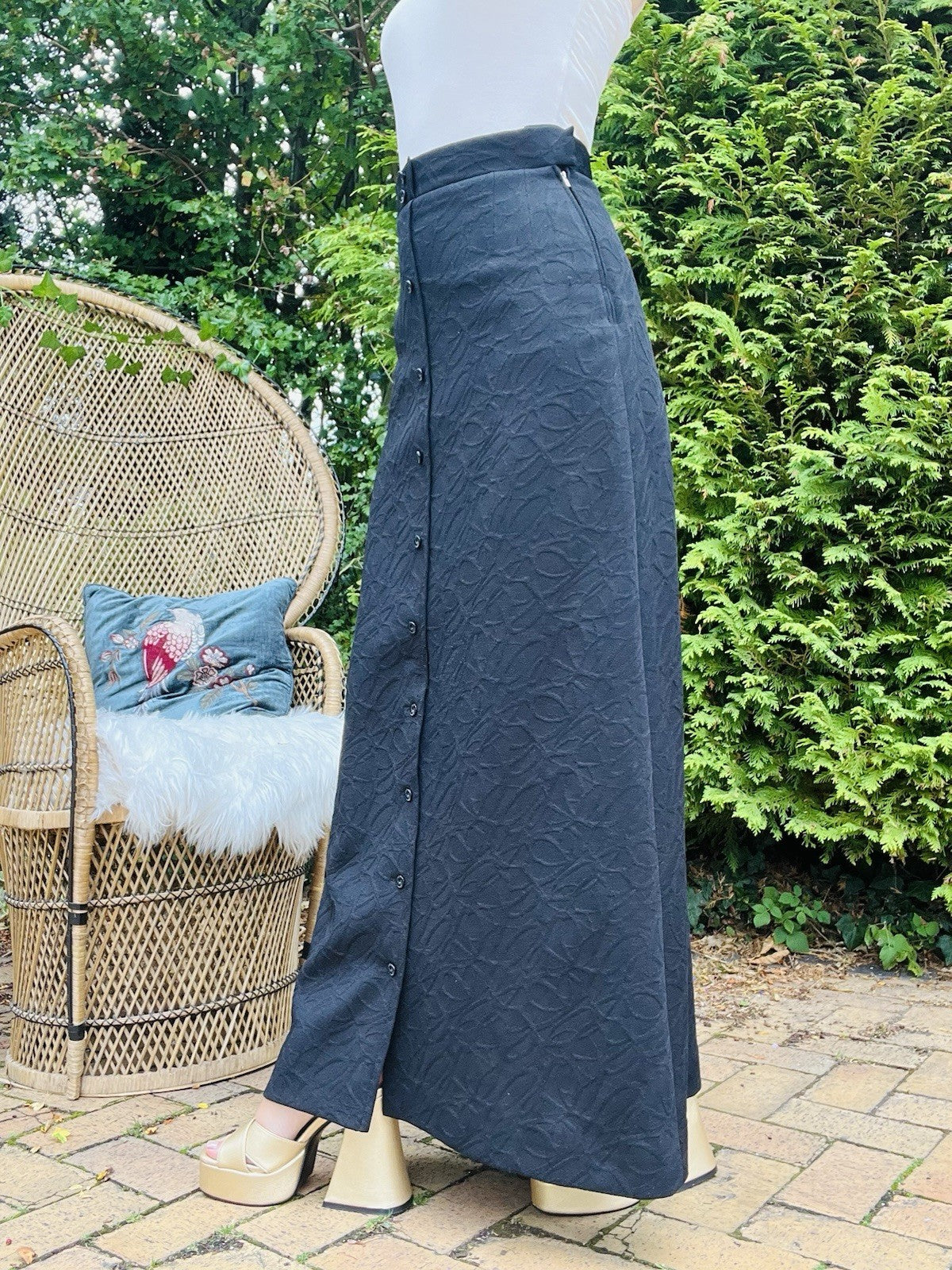 Vintage 1960s Long Skirt High Waist Button Front Smart Office Work Maxi Skirt 10