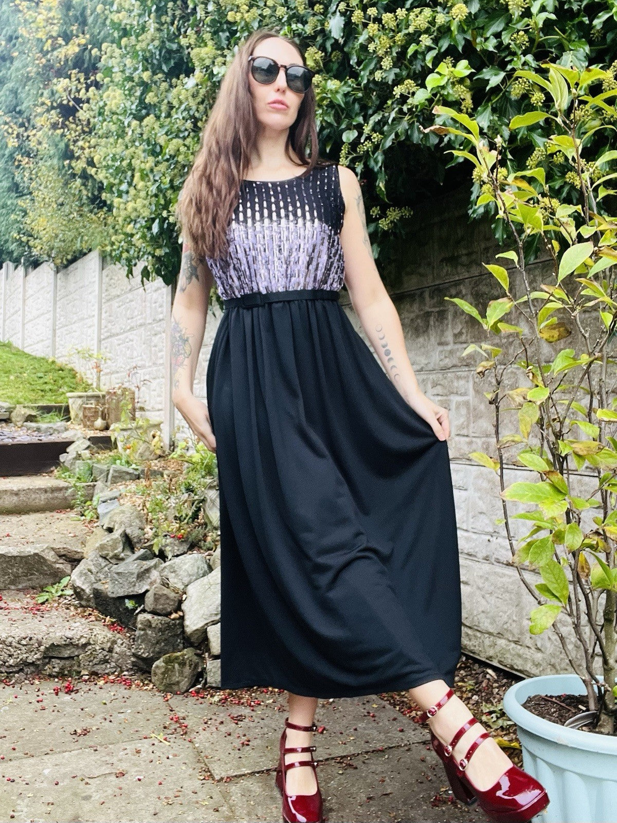 Vintage 1980s Party Dress Black Size 16-18 Shimmery Sparkly Long Cocktail Dress