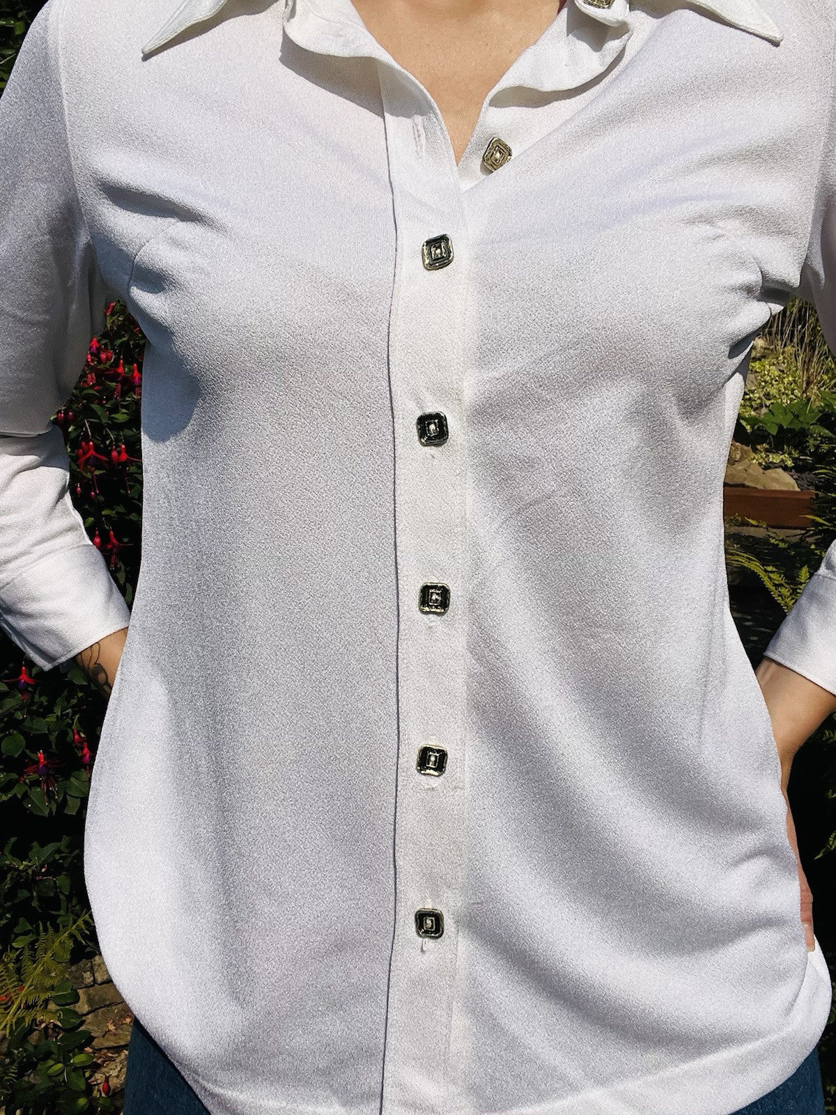 Vintage 1980s Shirt Long Sleeve Blouse With Square Buttons For Office Work 14