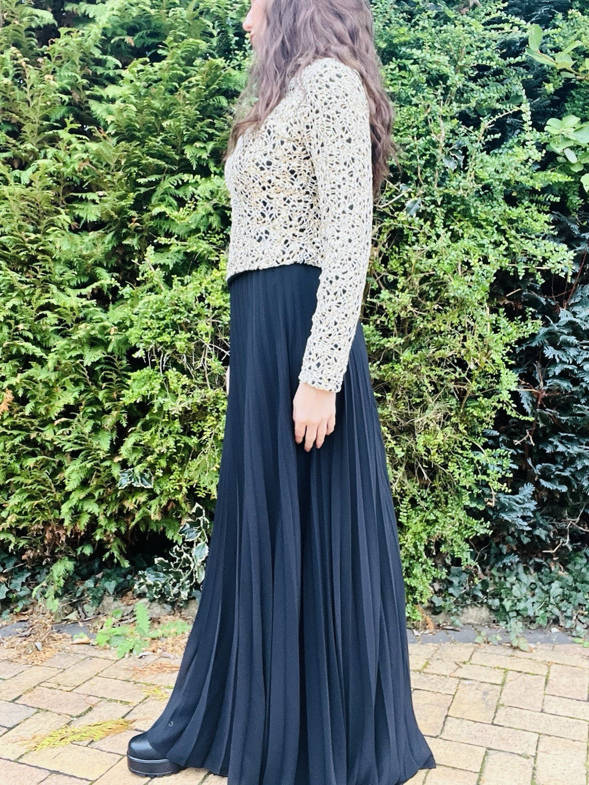 Vintage 1980s Cocktail Dress, Long Sleeve Sparkly Bodice, Pleated Skirt Size 10