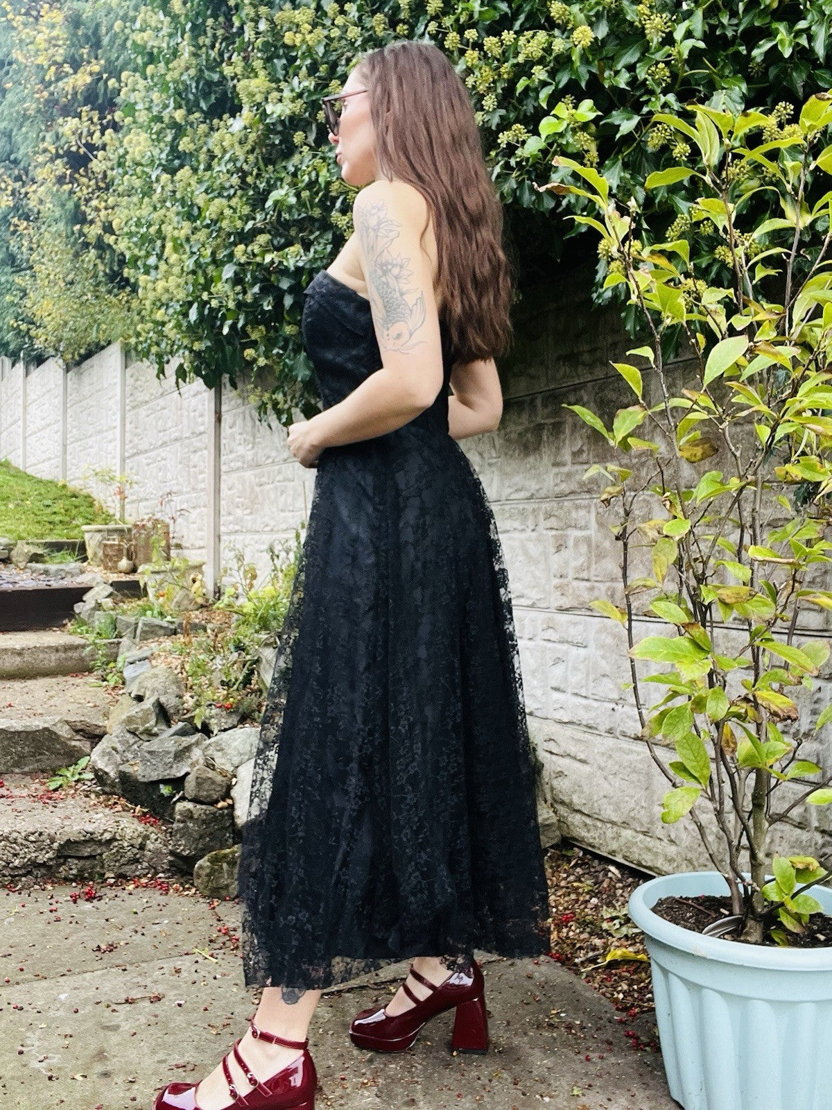Vintage 1980s Party Dress Black Size 10 Strapless Layered Lace Whimsigoth