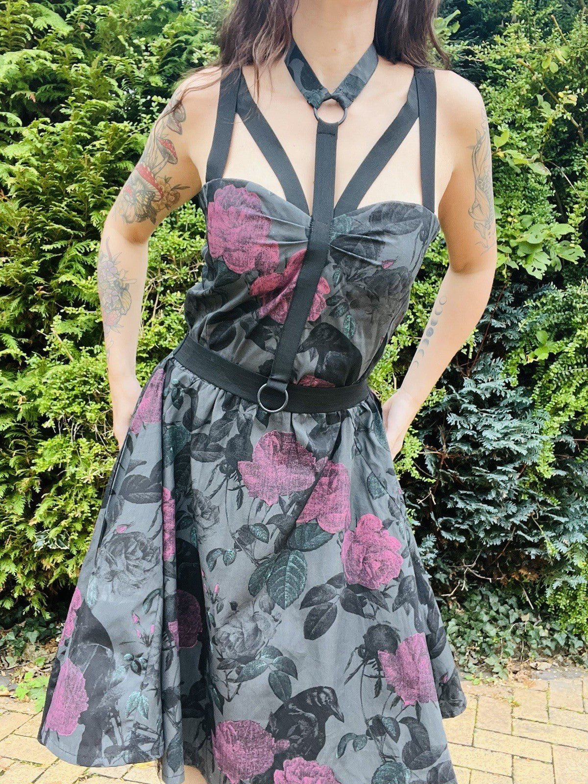 Rockabilly Gothic Dress Goth 50s Style Harness Dress - Chemical Black 10-12