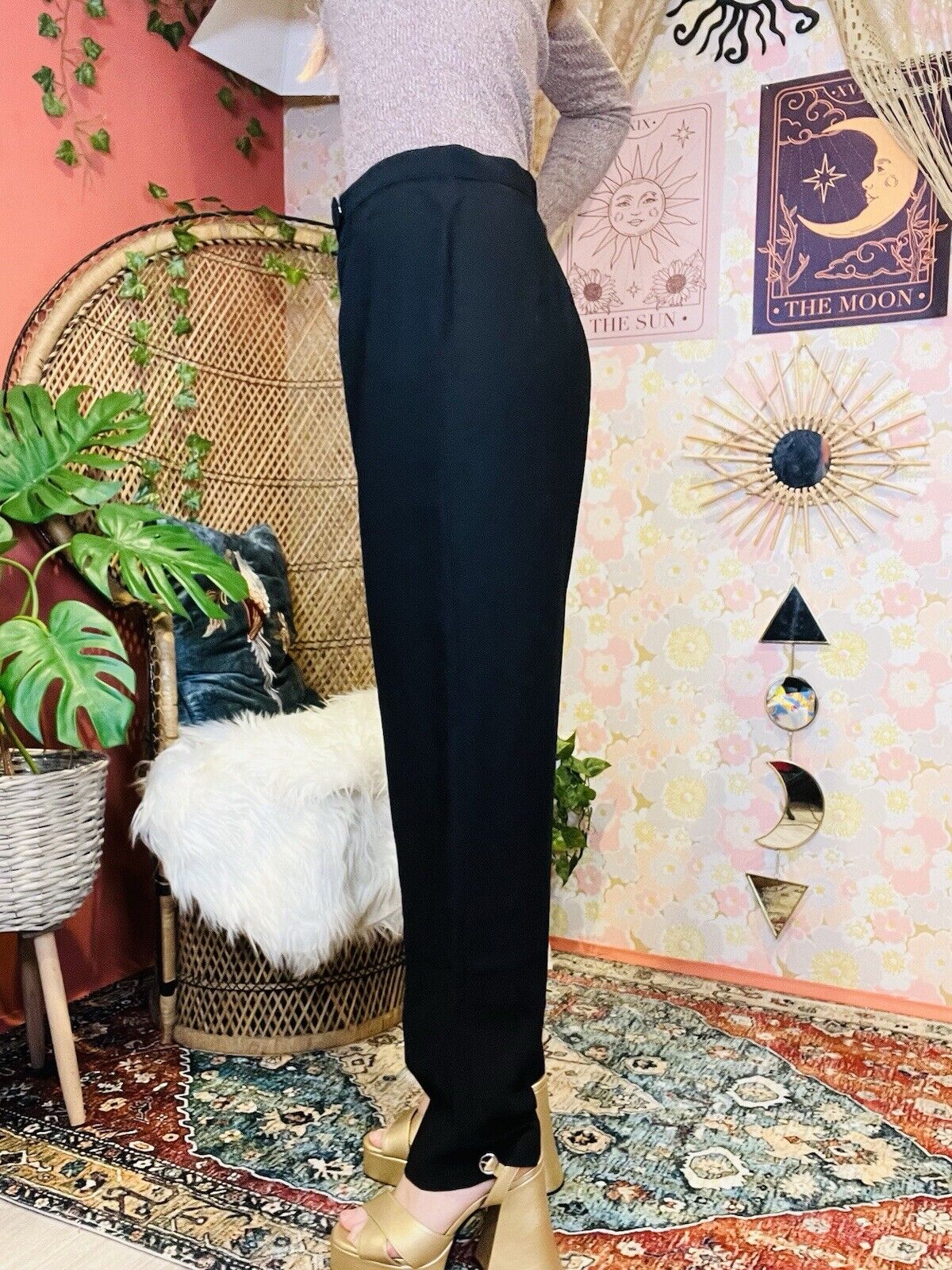 Vintage 80s Work Trousers By St Michael Tailored Tapered Leg Black 10