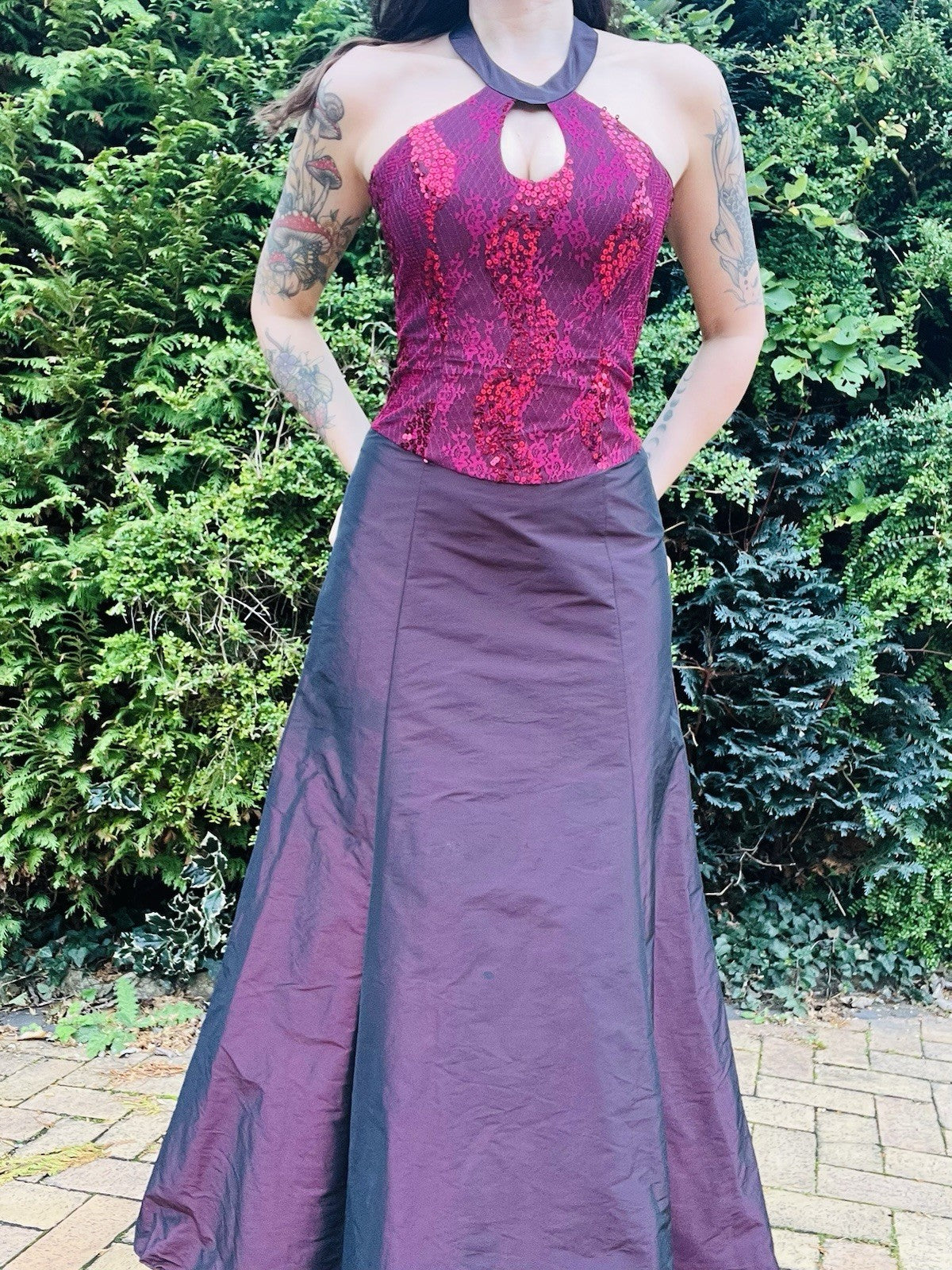 Vintage 1990s Cocktail Dress, Lace Sequin Bodice Prom Part Ball Gown, Purple 8