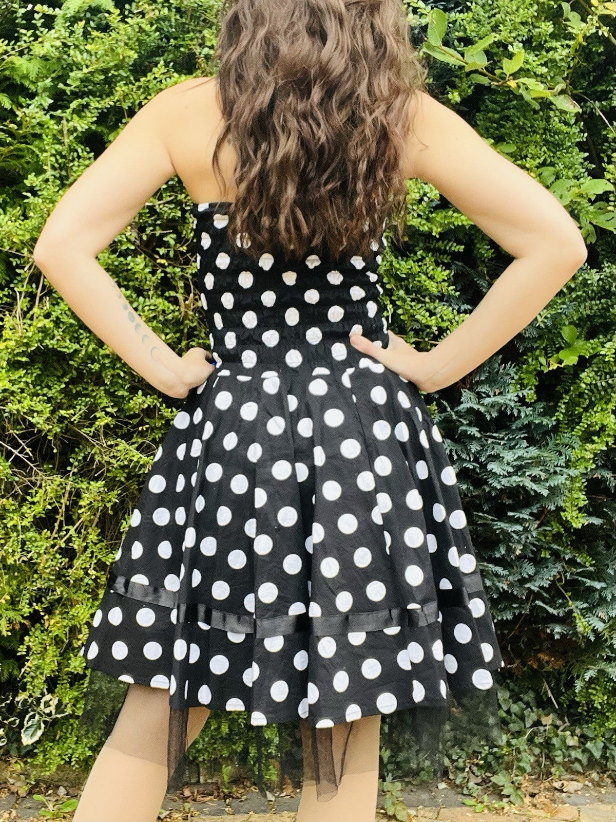 Vintage 1980s Polkadot Dress, Strapless Party Cocktail Dress, Tulle Lining 6-8