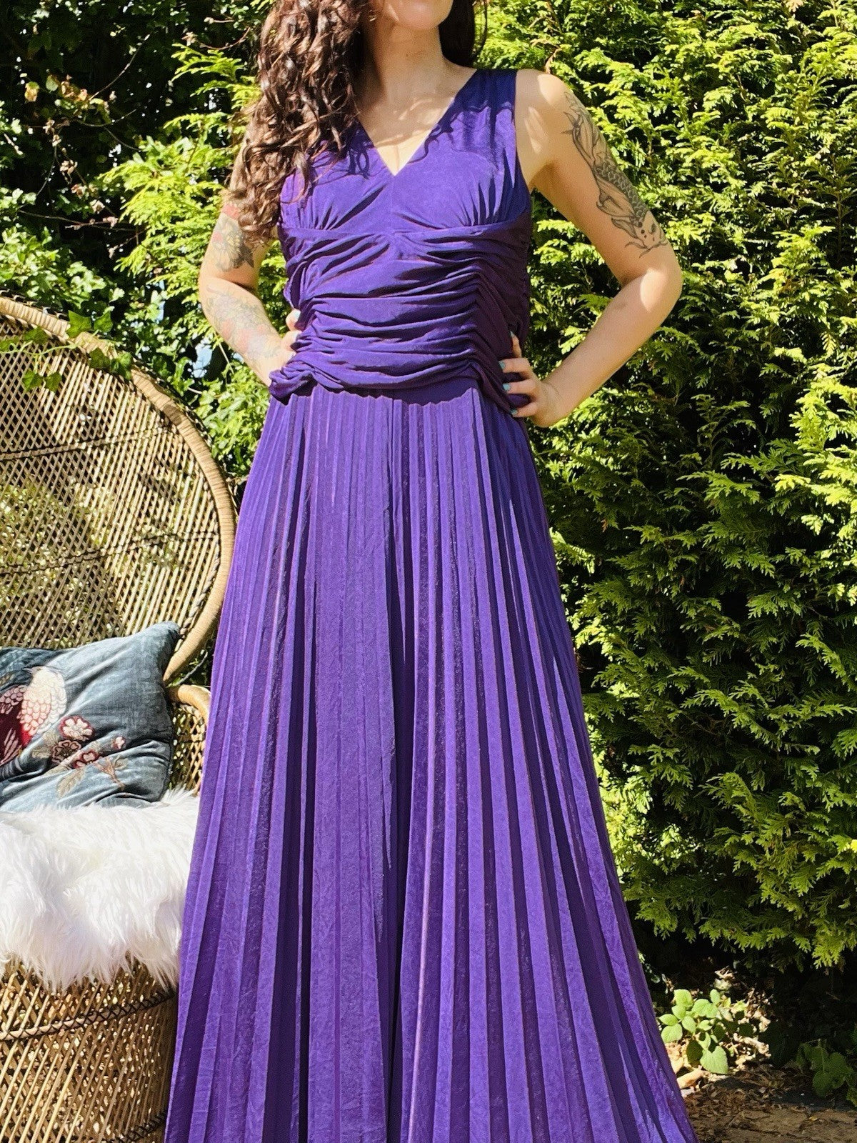 Laura Scott Evening Dress, Long Pleated Ball Gown With Rouched Waist - Purple 14