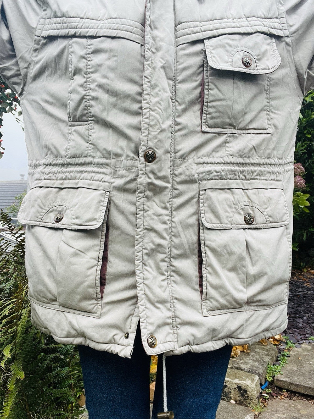 Vintage 90s Winter Coat Oversized Feather Down Jacket By Canda C&A Beige Size 12