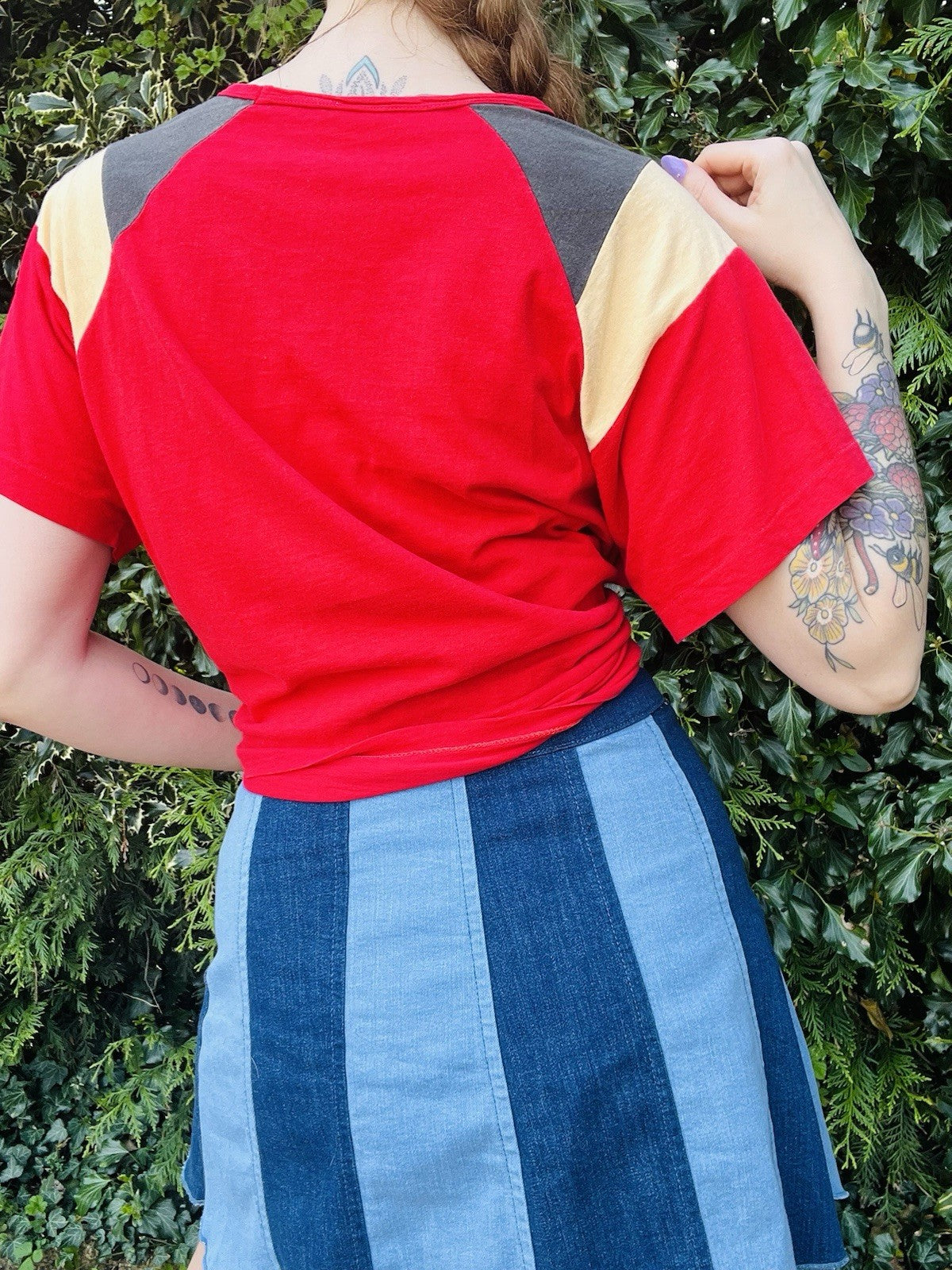 Vintage 80s Cotton T-shirt Block Colour Single Stitch Tee Top Short Sleeve 14-16