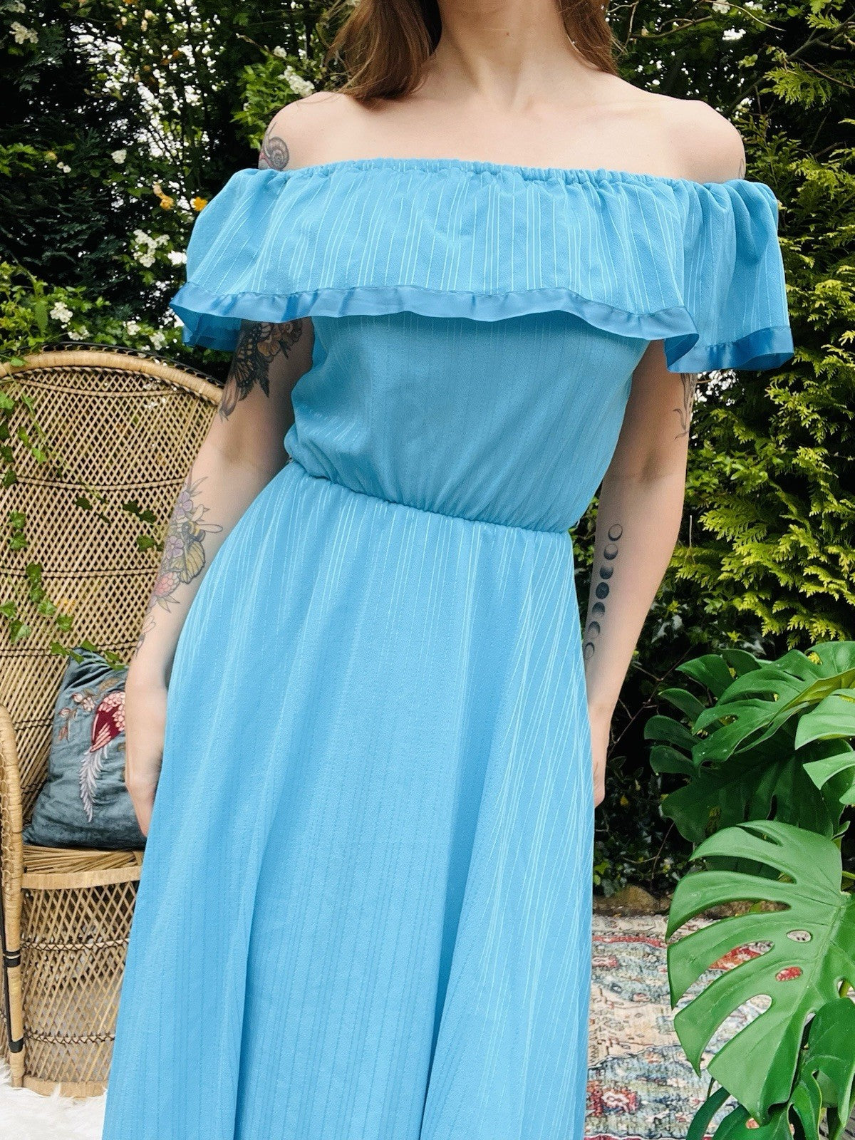 Vintage 1970s Maxi Dress By C&A Long Bardot Shoulder Layered Prairie Dress 8