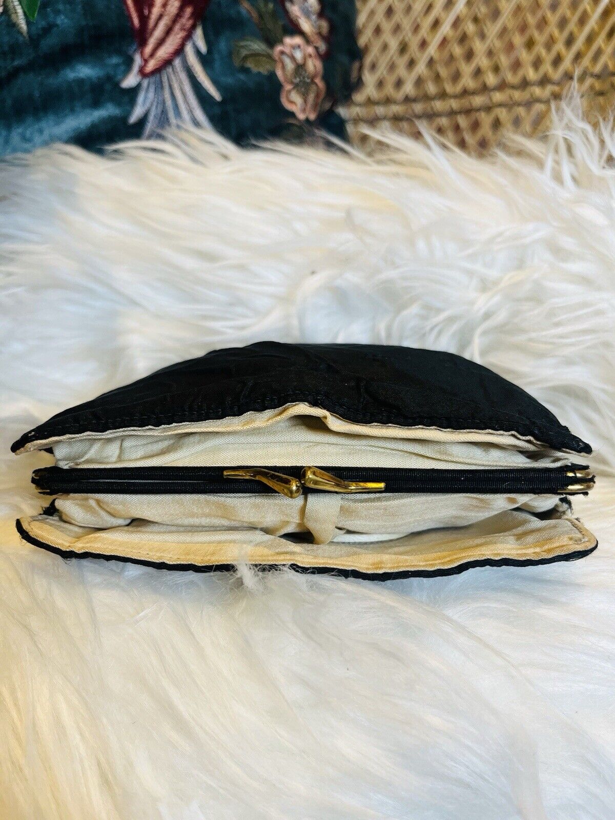 Vintage 1920s Embroidered Bag Small Antique Floral Clutch Purse With Mirror