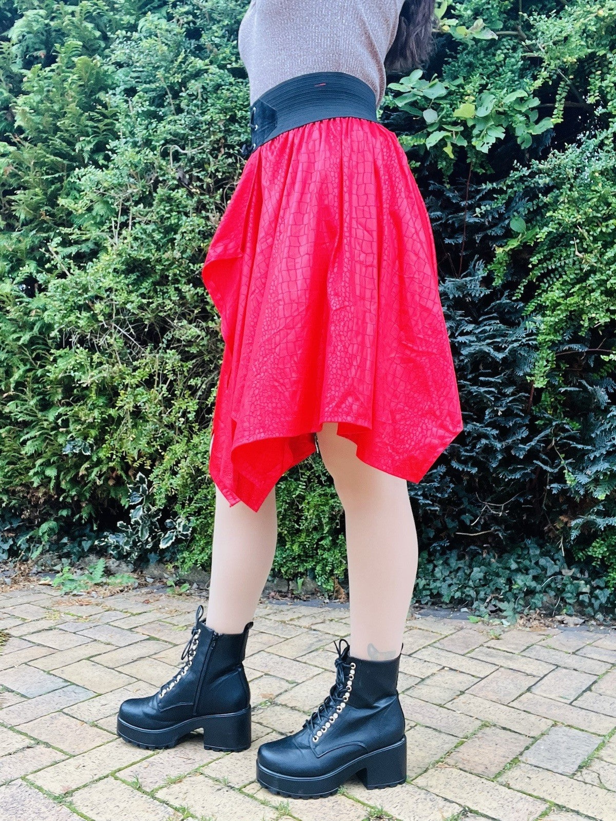 Vintage 80s Party Skirt Asymmetric Hem Elasticated Waist, Fun Layered Croc 10-12