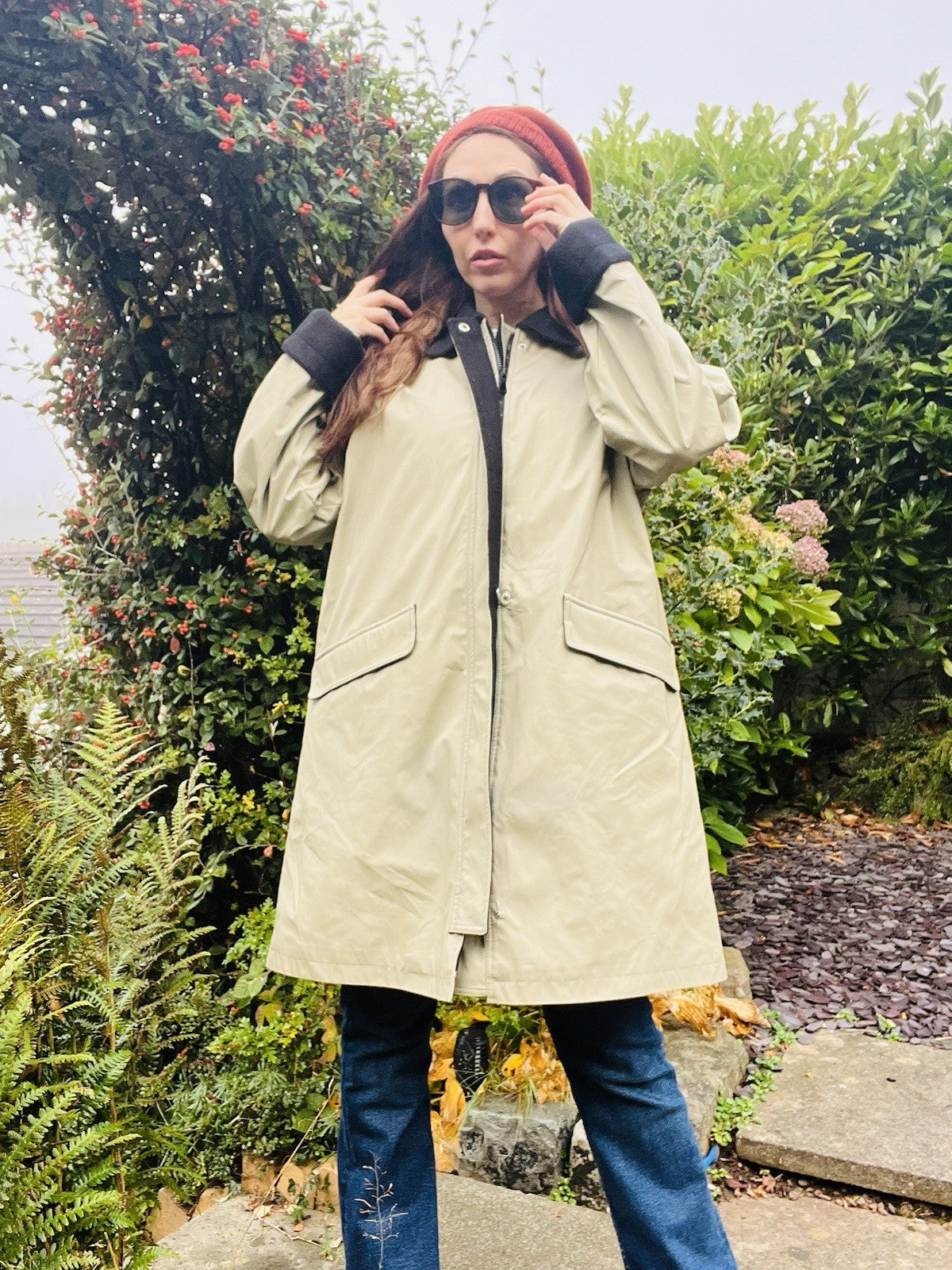 Vintage 80s Warm Coat By Dennis Basso Long Winter Jacket Beige Size L 16-18
