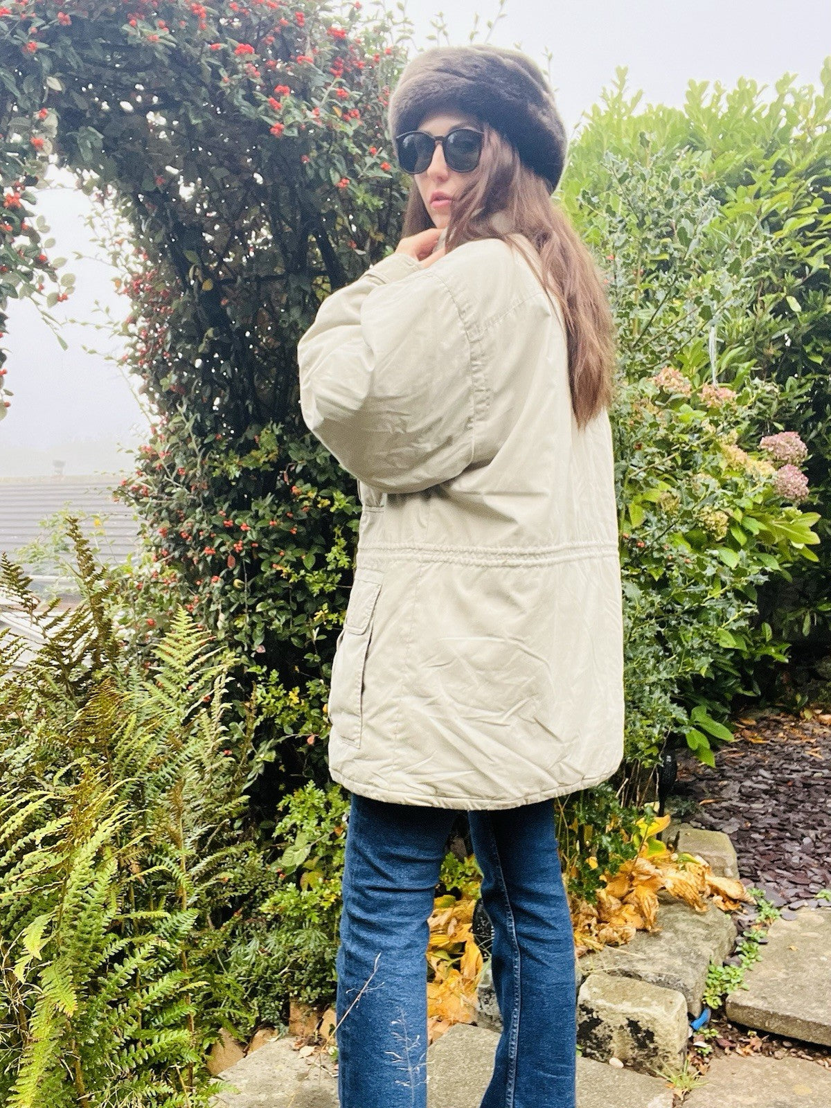 Vintage 90s Winter Coat Oversized Feather Down Jacket By Canda C&A Beige Size 12
