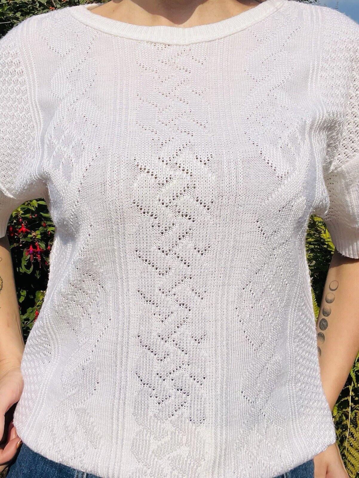 Vintage 80s Knitted Jumper By Canda Short Sleeve Lightweight Knit Sweater 12 14