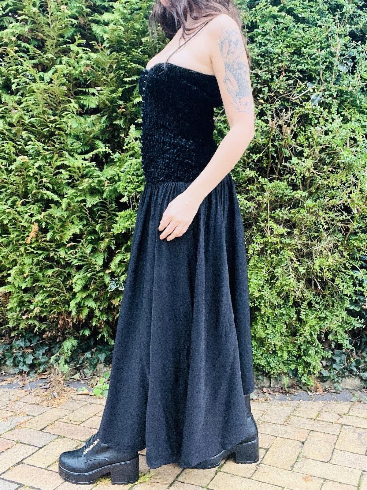 Vintage 1980s Whimsigoth Dress By Zanzara, Velvet Bodice, Floaty Skirt 8-10