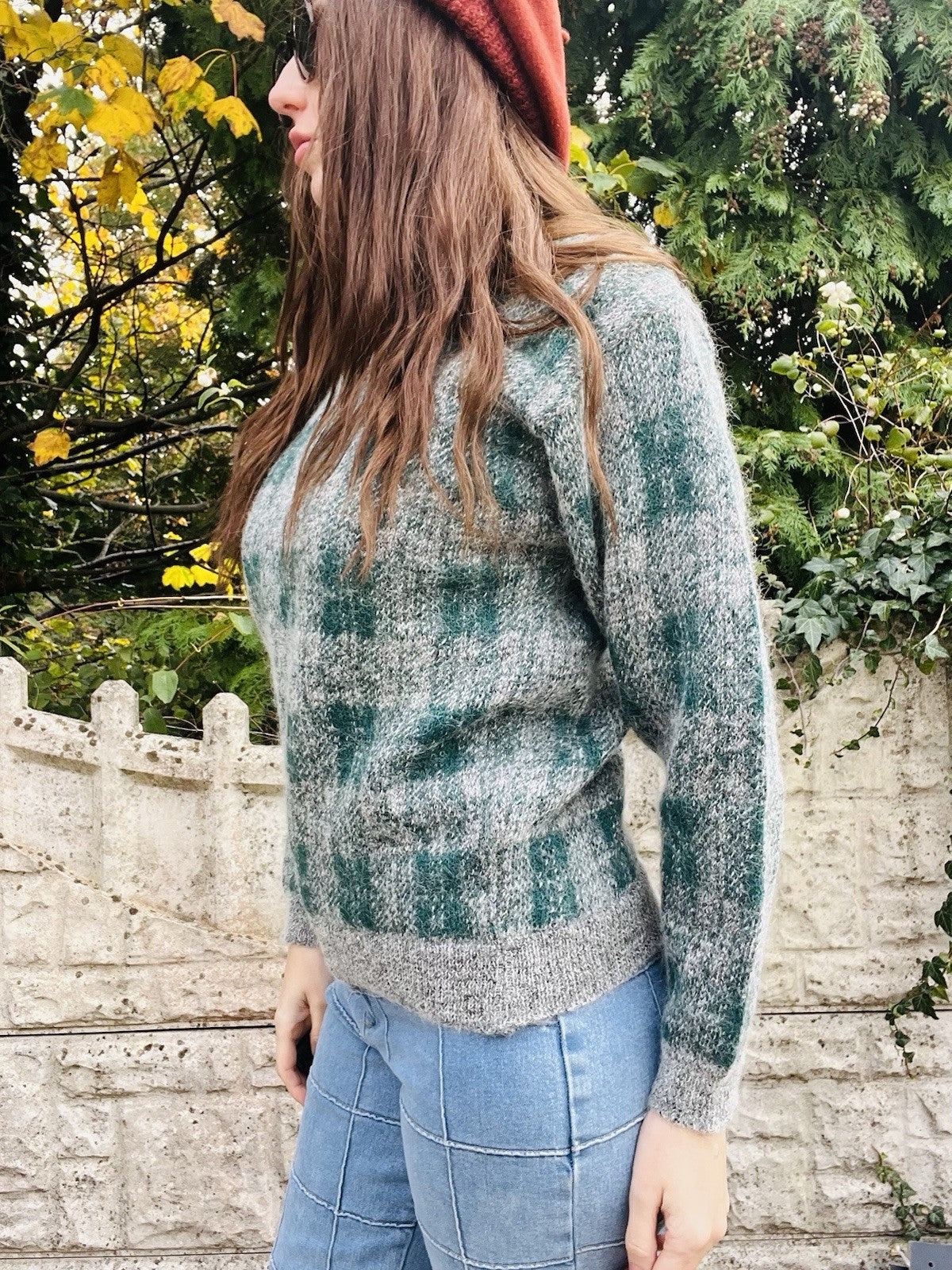 Vintage Wool Grandad Jumper Size 10-12 M Grey By Magazin Tartan Plaid Sweater