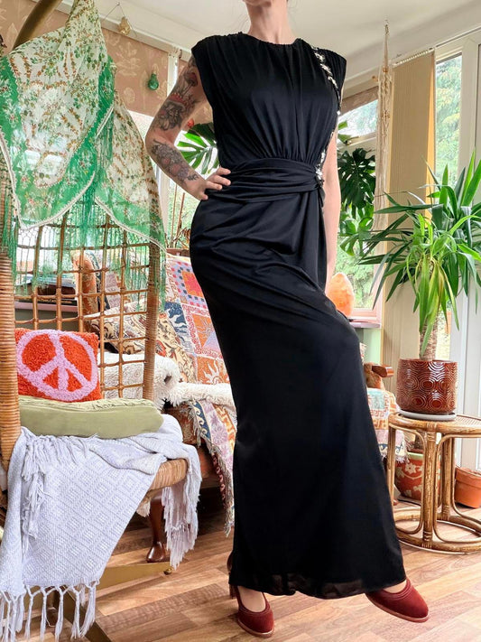 Vintage 90s maxi dress black size 10 Elegant formal cocktail gown with sequins