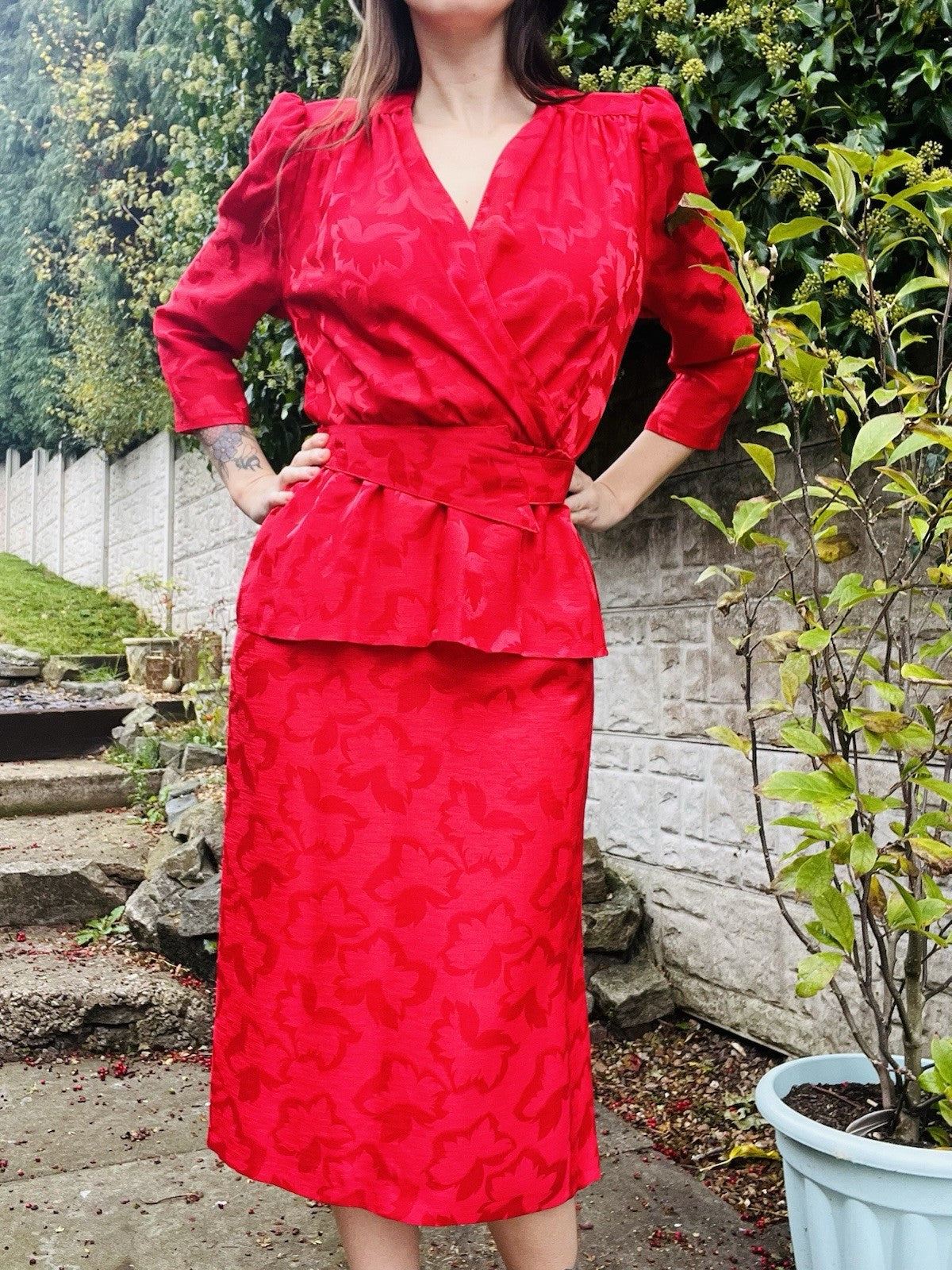 Vintage 1980s Cocktail Dress Red Size 10 12 Retro 80s Peplum Dress With Belt