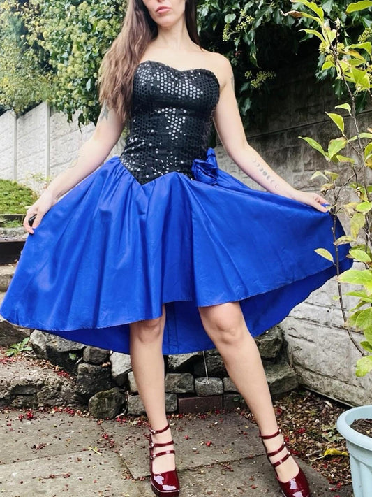Vintage 80s Party Dress Size 8 To 10 Black Purple By Yessica Sparkly Sequin Top